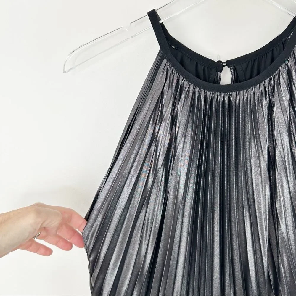 Bailey‎ 44 Women Madison Metallic Micro Pleated Asymmetrical Halter Dress Sz 6 - Picture 4 of 14